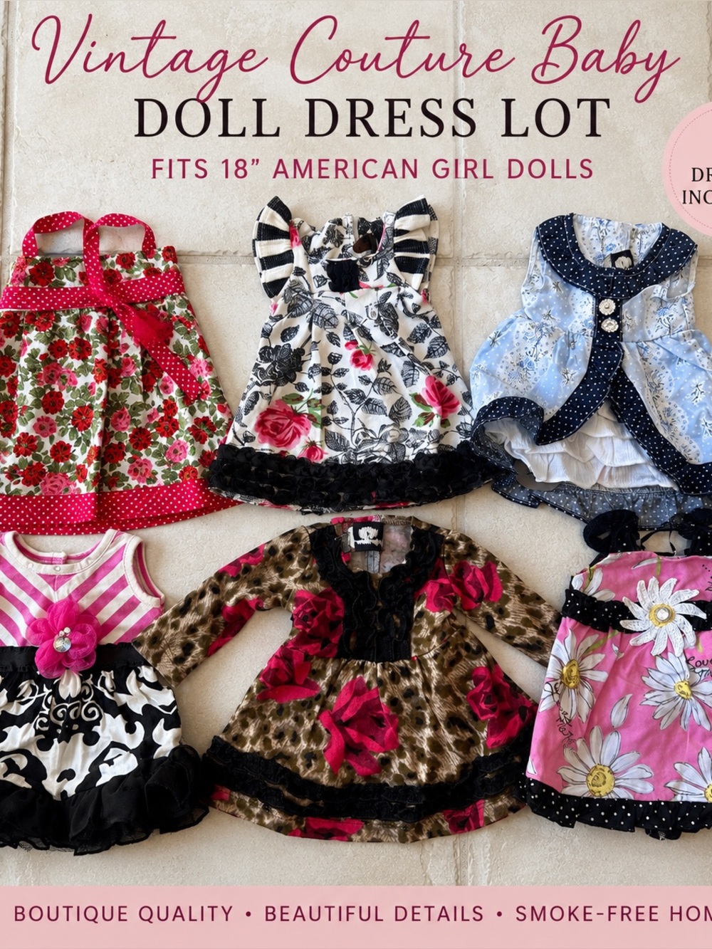 Vintage Couture Baby 18” Doll dress Lot of 6 fits American girl doll